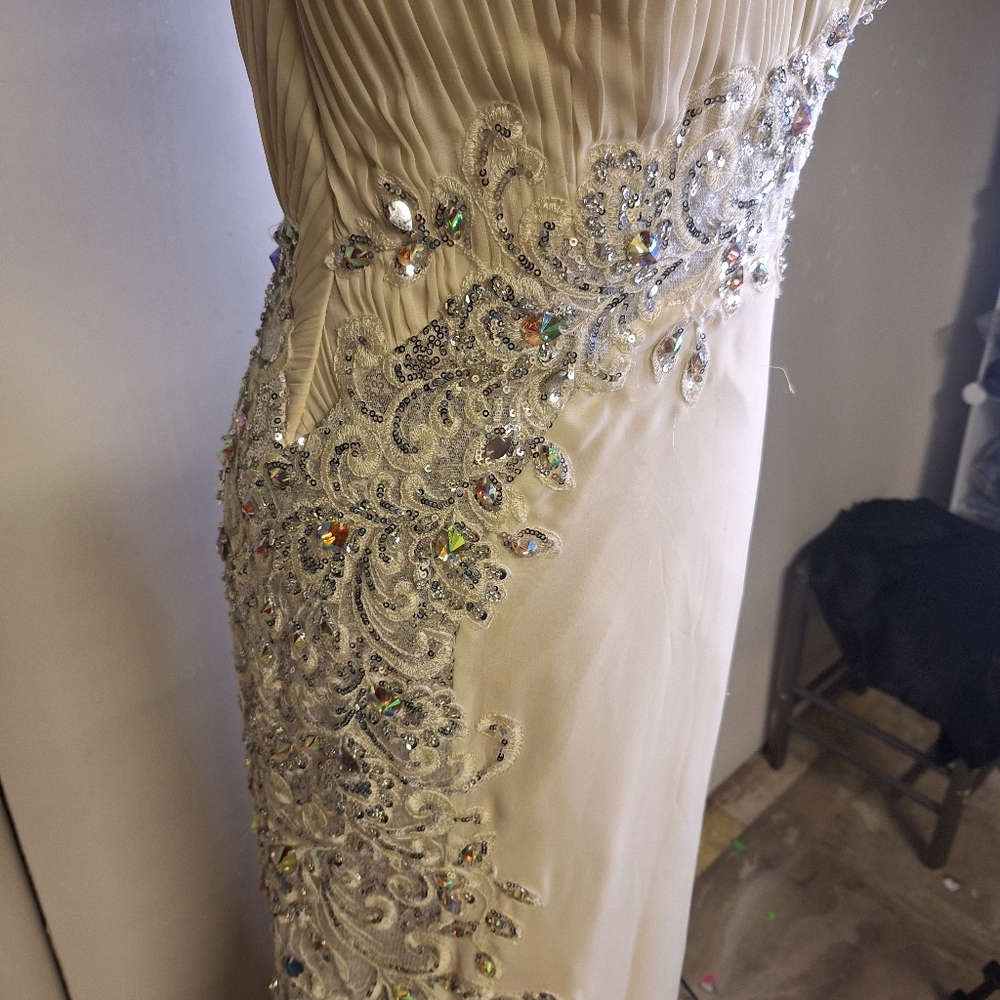 By Johnny Cream and Silver Strapless Gown with Sweetheart Neckline Size 4 - Picture 3 of 12